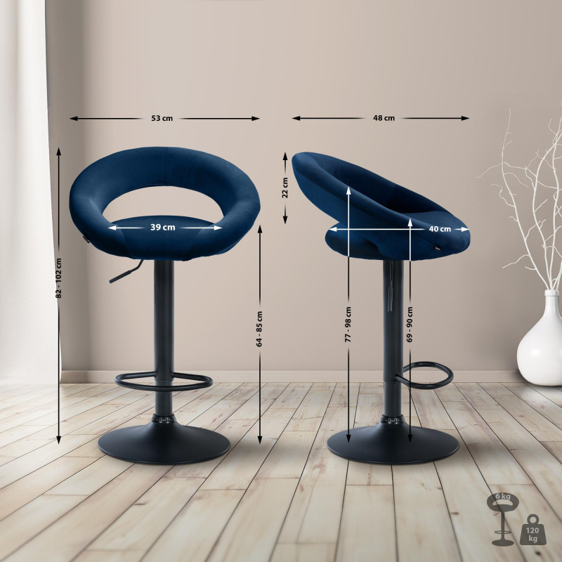 Tabouret de bar Olinda en velours noir bleu