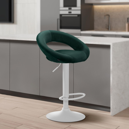 Tabouret de bar Olinda velours blanc vert