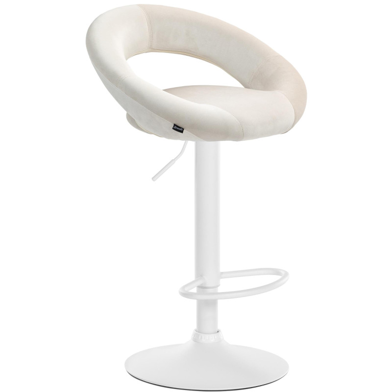 Tabouret de bar Olinda, velours, blanc crème