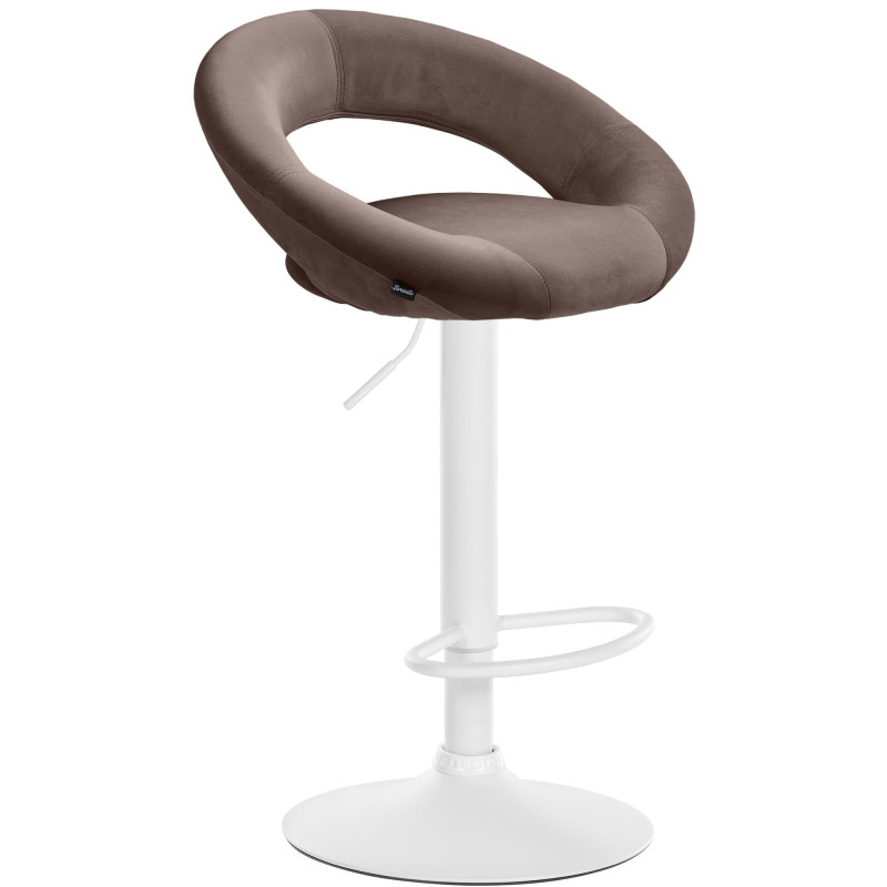 Tabouret de bar Olinda, velours, blanc brun