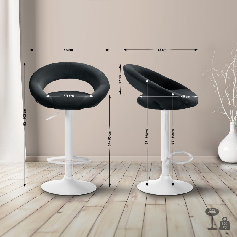 Tabouret de bar Olinda velours blanc noir