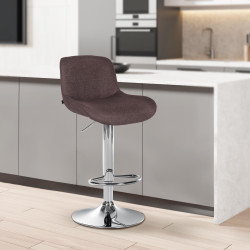 Tabouret de bar Solon, chrome et tissu brun foncé