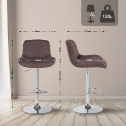 Tabouret de bar Solon, chrome et tissu brun foncé