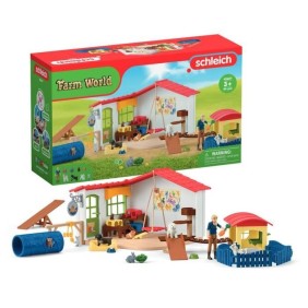 Hôtel des Animaux de la Ferme - Grand coffret de 54 Pieces de Jouets Schleich avec Chien, Chat, Lapin, Accessoires et Plus - Cad