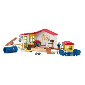 Hôtel des Animaux de la Ferme - Grand coffret de 54 Pieces de Jouets Schleich avec Chien, Chat, Lapin, Accessoires et Plus - Cad