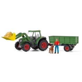 Tracteur et remorque, Coffre schleich avec 1 tracteur, 1 rremorque,  1 figurine humaine articulée, 1 figurine chien, pour enfant