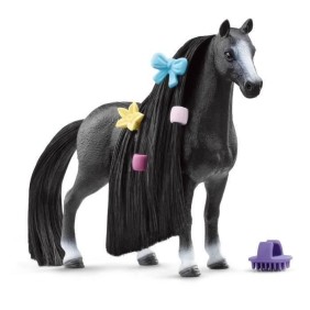 Figurine Jument Quarter Horse a coiffer 8 Pieces - Figurine Cheval a La Criniere Brossable avec Accessoires - Cadeau pour Enfant