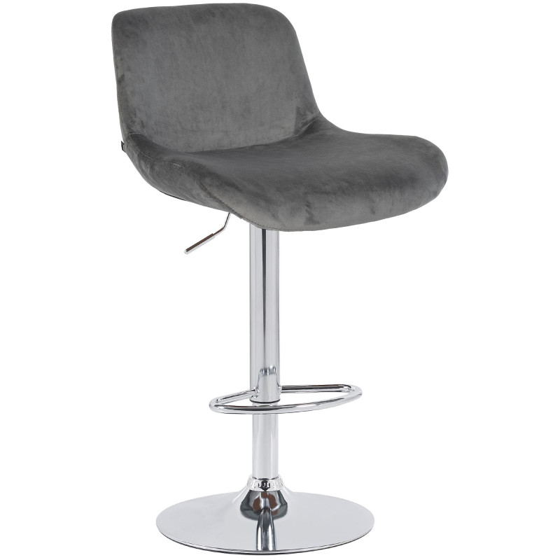 Tabouret de bar Solon en chrome et velours gris foncé