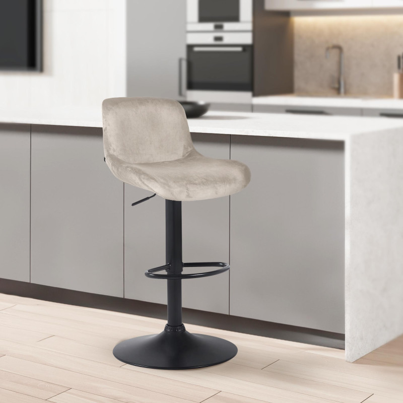 Tabouret de bar Solon velours noir crème