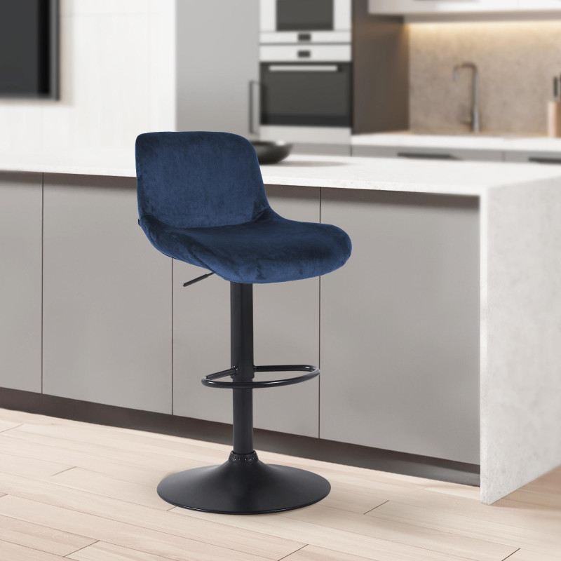 Tabouret de bar Solon en velours noir bleu