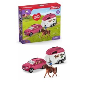 Voiture avec remorque pour chevaux, Coffret schleich avec 1 cheval schleich inclus, coffret figurines pour enfants de 5 ans,