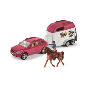 Voiture avec remorque pour chevaux, Coffret schleich avec 1 cheval schleich inclus, coffret figurines pour enfants de 5 ans,