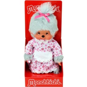 Peluche Monchhichi Mamie - BANDAI - 20 cm - Gris et rose - Convient aux enfants a partir de 24 mois