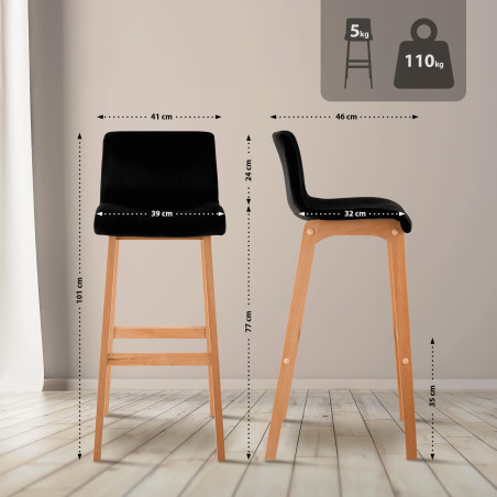 Tabouret de bar Hoover en velours Natura noir