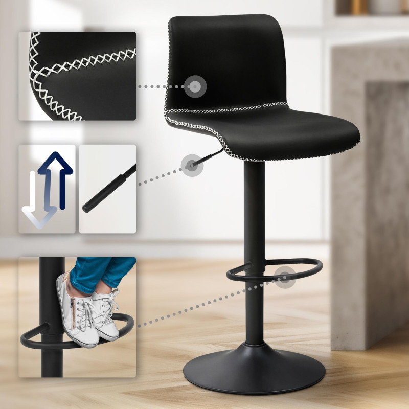 Tabouret de bar Henchy, simili cuir noir