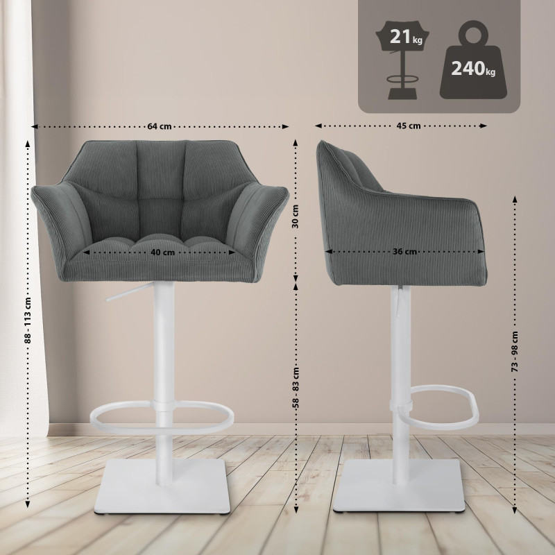 Tabouret de bar Damaso W Cord gris