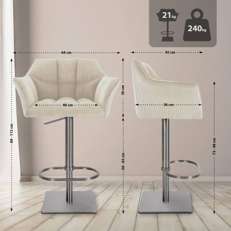 Tabouret de bar Damaso E Cord crème