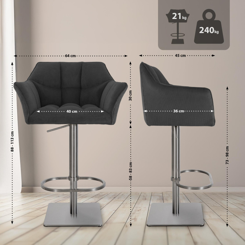 Tabouret de bar Damaso E Cord gris foncé