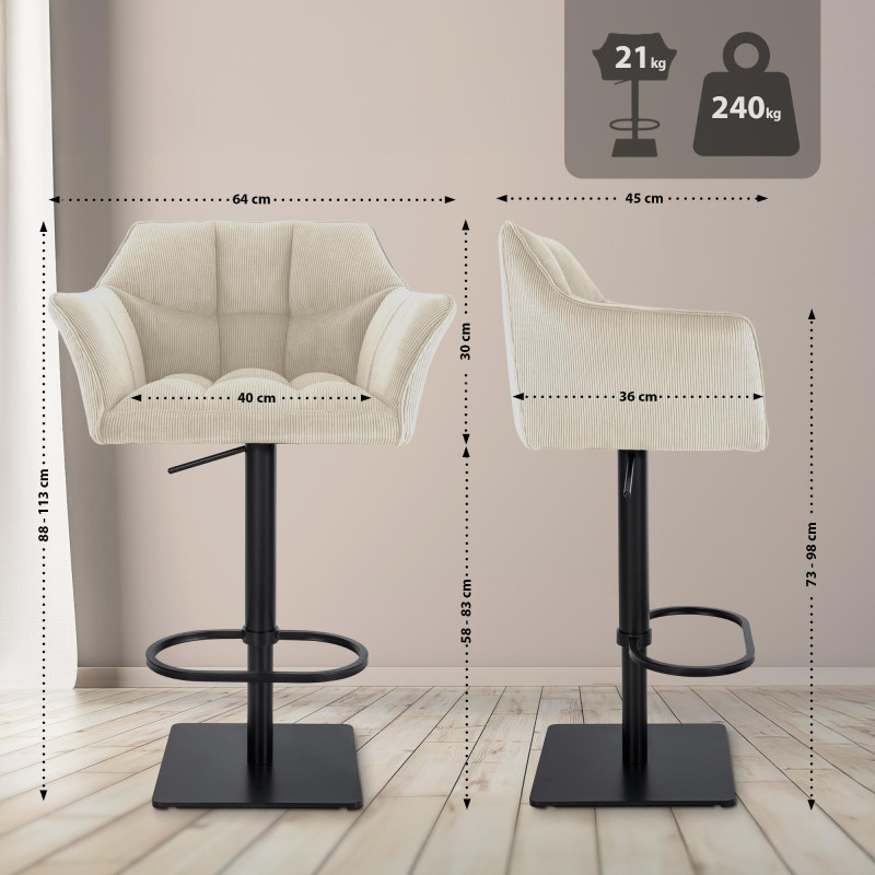 Tabouret de bar Damaso B Cord crème