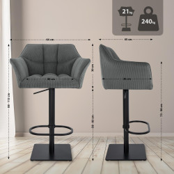 Tabouret de bar Damaso B Cord gris