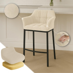 Tabouret de bar Damaso B Cord avec piètement à 4 pieds crème
