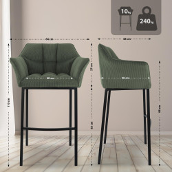 Tabouret de bar Damaso B Cord avec piètement à 4 pieds vert