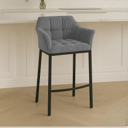 Tabouret de bar Damaso B Cord avec piètement à 4 pieds gris