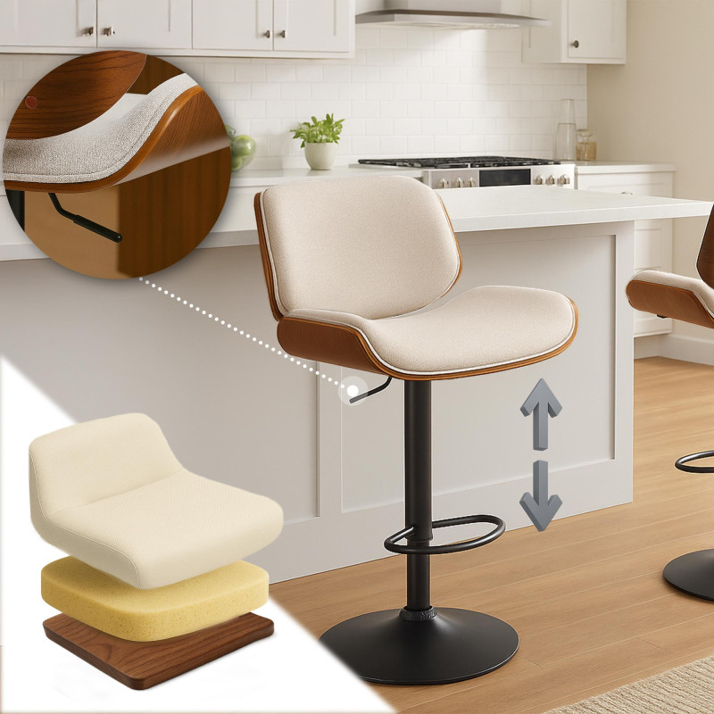 Tabouret de bar Beverley B tissu noyer/crème