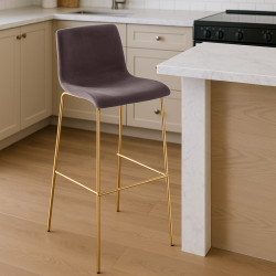 Tabouret de bar Hoover en velours, 4 pieds, doré brun