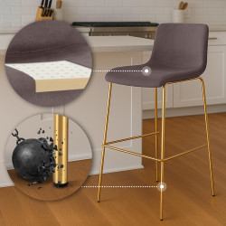 Tabouret de bar Hoover en velours, 4 pieds, doré brun