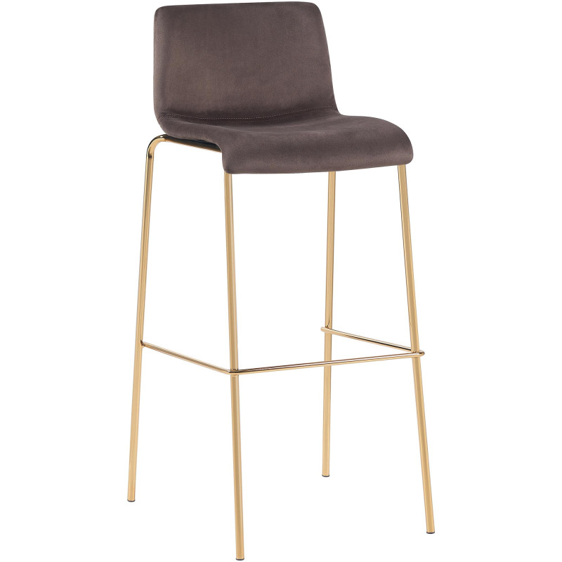 Tabouret de bar Hoover en velours à 4 pieds, doré et marron