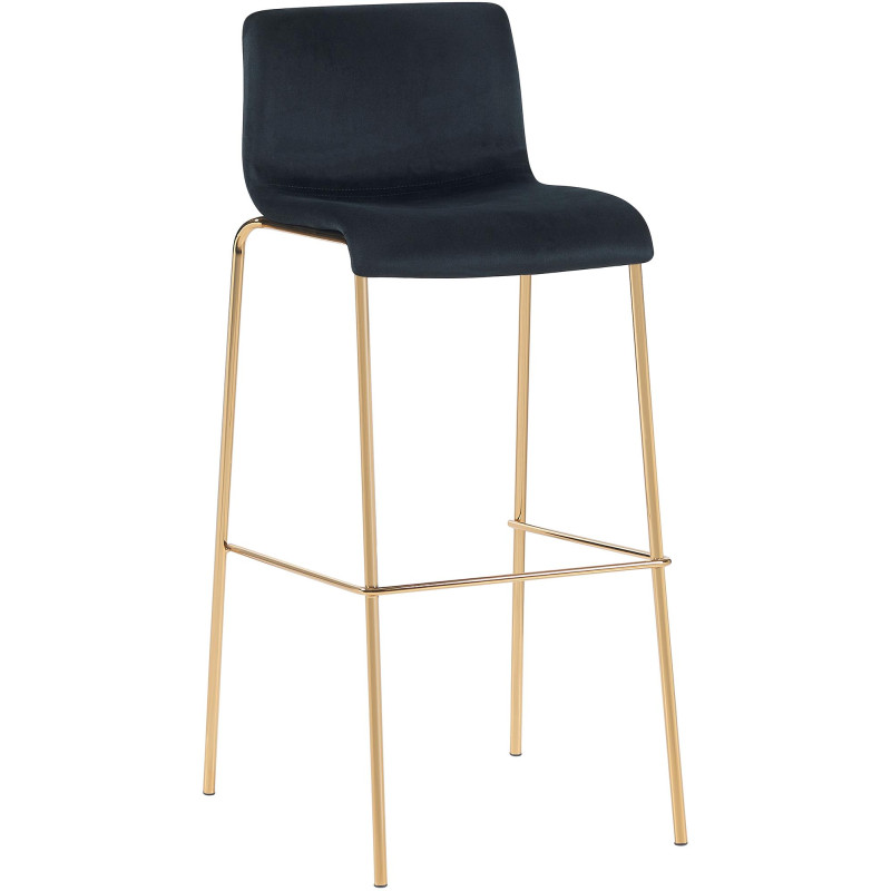Tabouret de bar 4 pieds en velours Hoover doré et noir