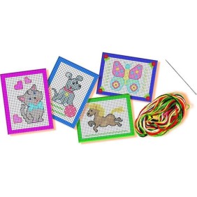 SES CREATIVE - J'apprends a broder - Cartes préimprimées et perforées - Toile a gros trous - Pour enfant de plus de 3 ans