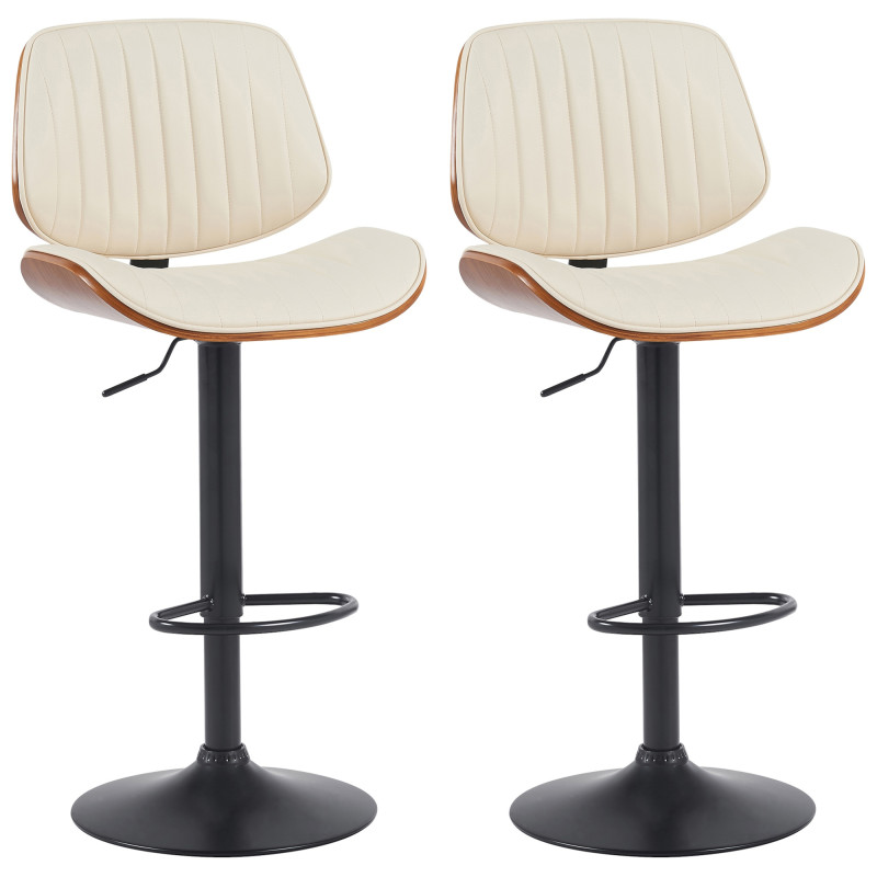 Lot de 2 tabourets de bar Clawson, similicuir, noyer noir/crème