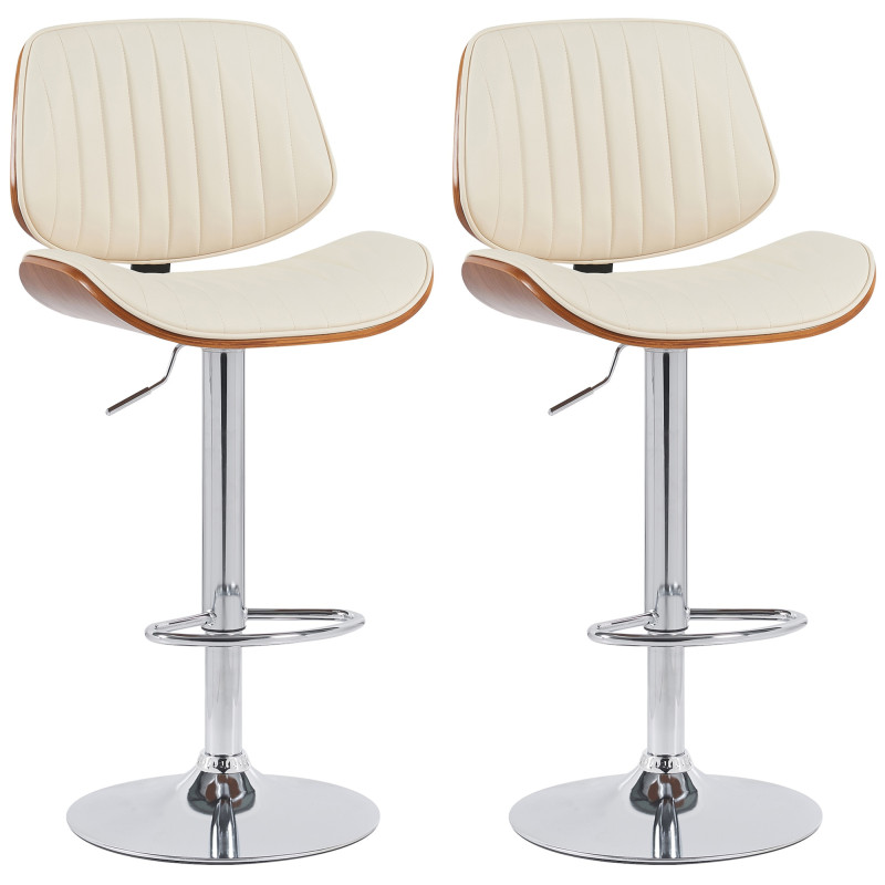 Lot de 2 tabourets de bar Clawson, similicuir, chrome, noyer/crème