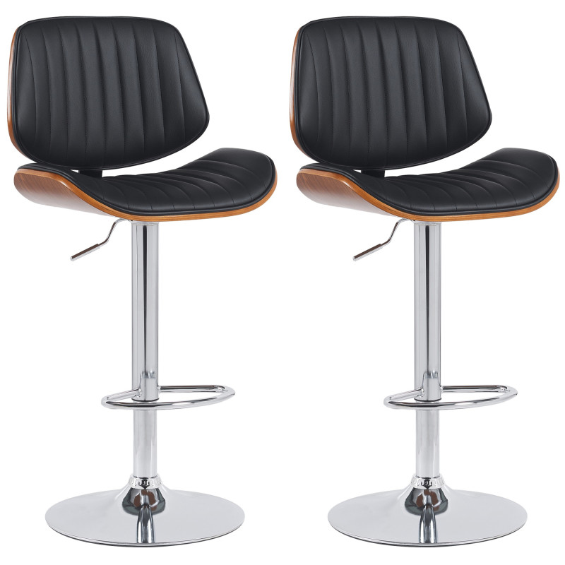 Lot de 2 tabourets de bar Clawson, similicuir, chrome, noyer/noir