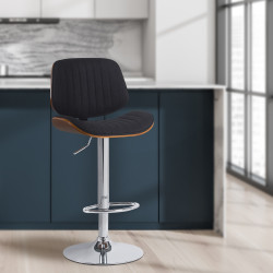 Ensemble de 2 tabourets de bar Clawson en tissu chromé noyer/noir