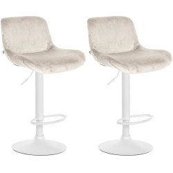 Lot de 2 tabourets de bar Solon, velours blanc crème