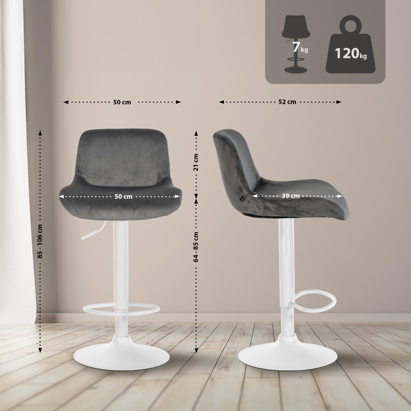 Lot de 2 tabourets de bar Solon, velours blanc gris foncé