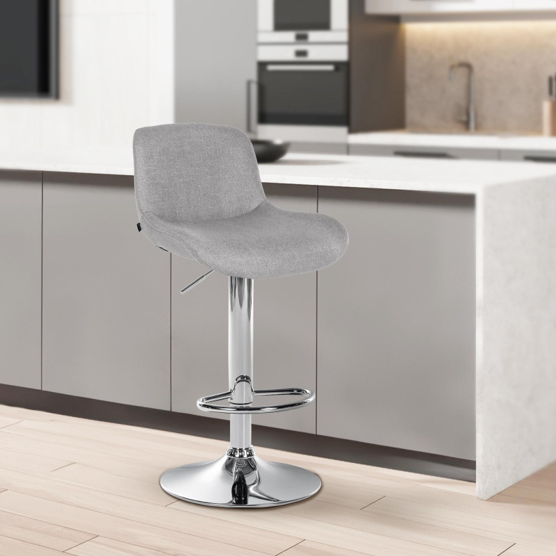 Lot de 2 tabourets de bar Solon chromé tissu gris clair