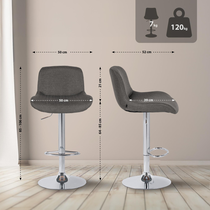 Ensemble de 2 tabourets de bar Solon, chromés et en tissu gris foncé