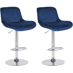 Lot de 2 tabourets de bar Solon chrome velours bleu