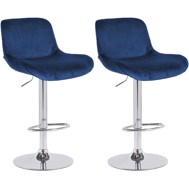 Lot de 2 tabourets de bar Solon chrome velours bleu