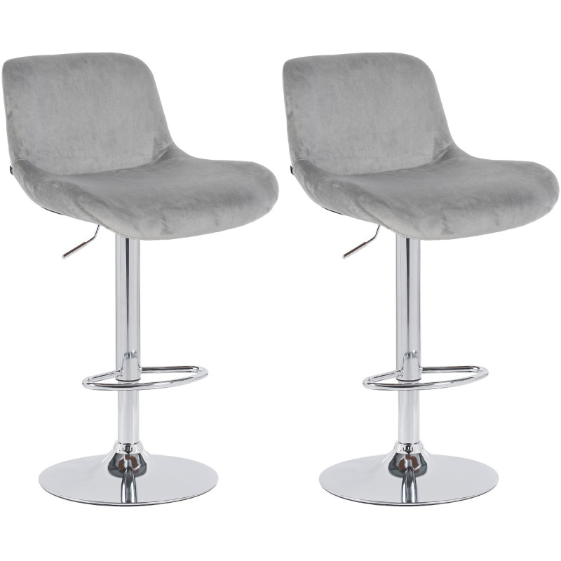 Lot de 2 tabourets de bar Solon, chromés et velours gris