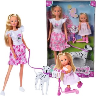 Steffi Love poupée dalmatien + Evi Love - 2 poupées 29 et 12 cm - 2 Figurines Dalmatien - Trotinette Evi - Des 3 ans