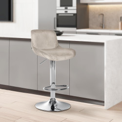 Lot de 2 tabourets de bar Solon, chromés et velours crème