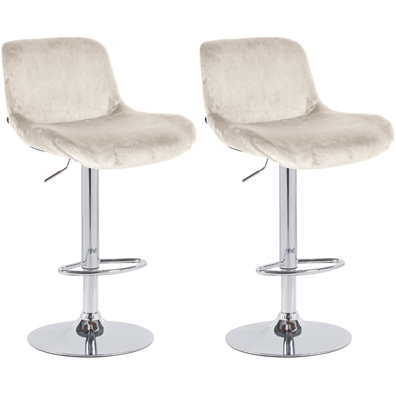 Lot de 2 tabourets de bar Solon, chromés et velours crème
