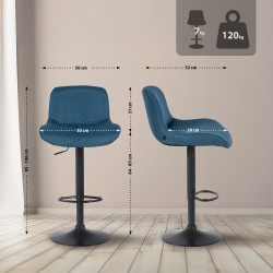 Ensemble de 2 tabourets de bar Solon, tissu noir bleu