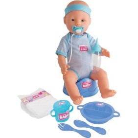 Poupon NEW BORN BABY Bleu 43cm - Boit et Fait Pipi - SILVERTORN