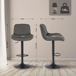 Ensemble de 2 tabourets de bar Solon, tissu noir gris foncé